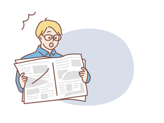 新聞を読む人(勉強、社会、経済、知識、ビジネスマン) Readers of newspapers: study, society, economics, knowledge, businessmen.