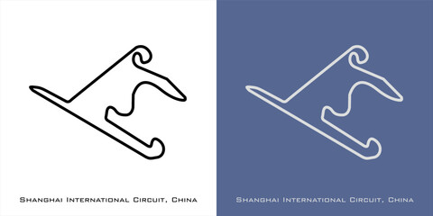 Shanghai International  circuit for formula one F1, motorsport, GP, autosport and season grand prix race tracks. Vector on white and blue background. Shanghai, China - Chinese Grand Prix