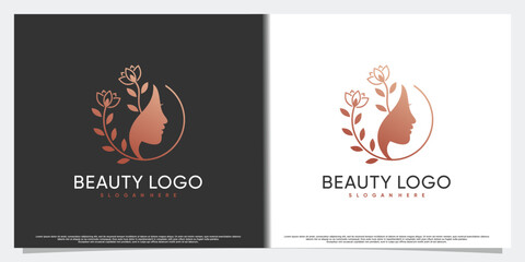 beauty logo design collection with women face and creative element Premium Vector