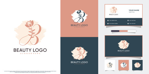 Natural beauty logo design for beauty salon with creative modern concept and business card Premium Vector