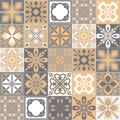 Beige yellow gray pastel ceramic tiles for wall decoration, stylish vintage pattern, vector illustration