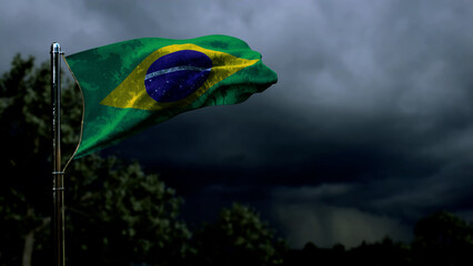 Brazil flag for memorial day on dark storm cumulus clouds - abstract 3D rendering