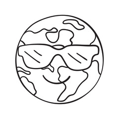 Isolated vector illustration of funny Earth. Cute thin line icon for design, cover etc.