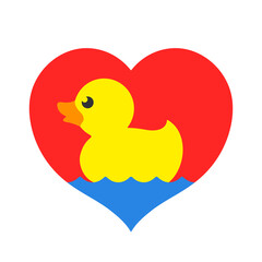 Cute rubber duck with valentine heart - vector