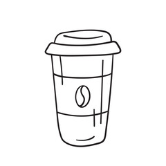 Isolated vector illustration of paper coffee cup. Cute thin line icon for design, cover etc.