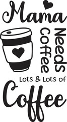 Mama Needs Coffee lettering and coffee quote illustration