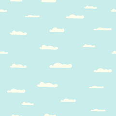 light blue sky white clouds pattern seamless vector.