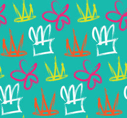 Abstract Hand Drawn Brush Graffiti Shapes Seamless Pattern Perfect for Allover Fabric Print or Wrapping Paper