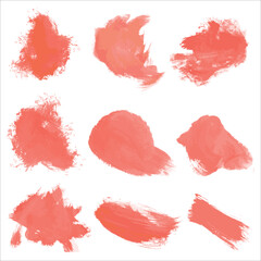 Set of pink cosmetic watercolor brush strokes isolated on white. Make up colors. Vector