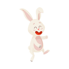 Bunny Character. Jumping and Smile Funny, Happy Easter Rabbit.