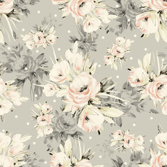  Abstract seamless floral delicate pattern painted flowers