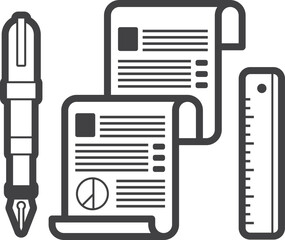 report and pen illustration in minimal style