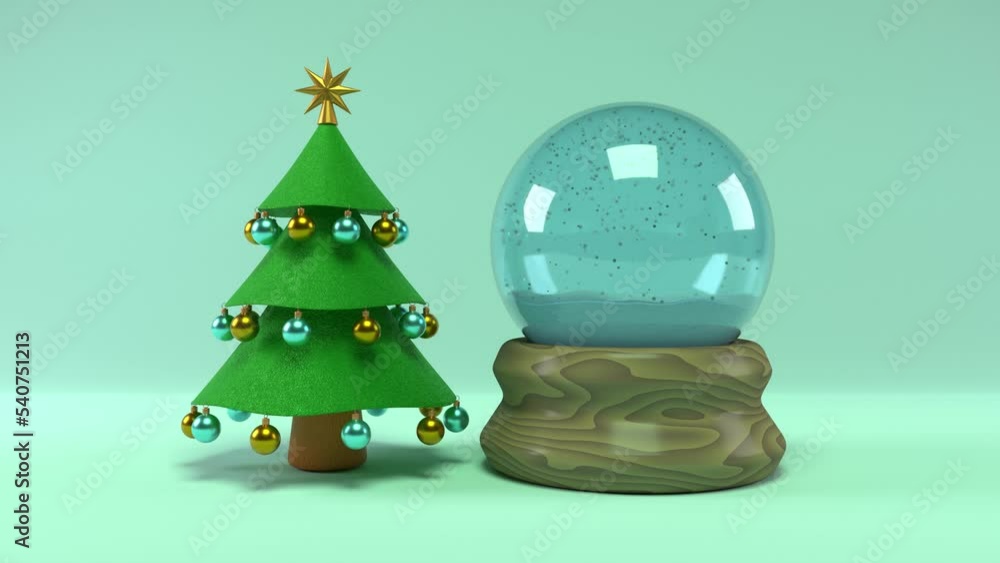 Aufkleber new year 3d animation for the 2023 new year. there is a christmas tree and a crystal sphere in which