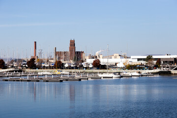 The Quebec Port Marina with a few small boats still moored in the Louise Basin during a sunny fall day, Quebec City, Quebec, Canada