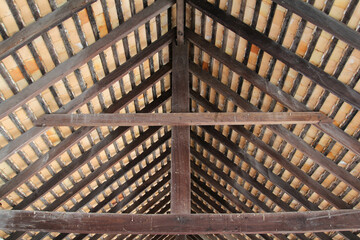 Wooden frame roof structure of Northern Thai style house