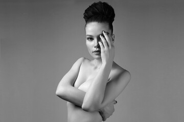 Black and white portrait of Naked Woman