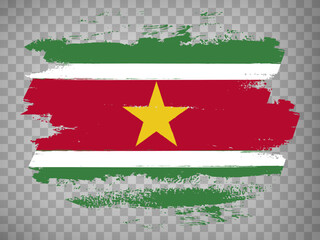 Flag of  Suriname brush stroke background.  Flag of Suriname on transparent backrgound for your web site design, app, UI.  Stock vector. EPS10.