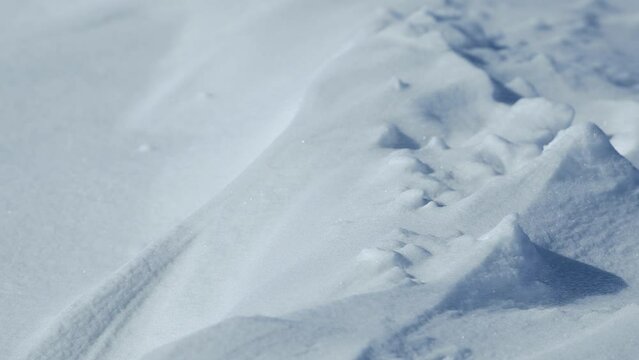 Ice particles in blowing wind on snow.
