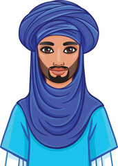 Portrait of the Arab man in a turban. The vector illustration isolated on a white background.