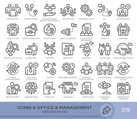 Set of conceptual icons. Vector icons in flat linear style for web sites, applications and other graphic resources. Set from the series - Office and Management. Editable stroke icon.
