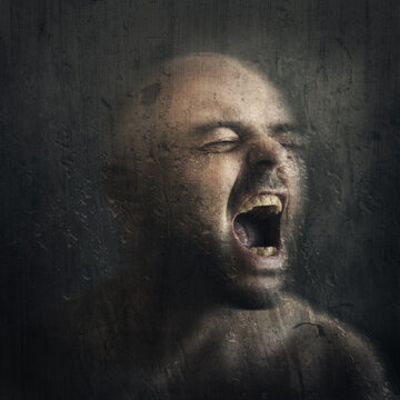 Portrait Of A Man With Face Screaming