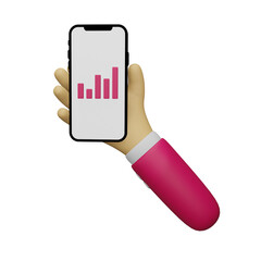 hand holding a mobile phone with an illustrated 3d chart, suitable for use as an additional element in your template, poster and banner design