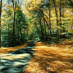 Oil painting. Autumn forest