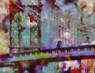 Oil paint. Manhattan Bridge