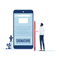 Digital signature concept. Businessman signing on smartphone screen, Signing of contract on digital, E-signature, Business or electronic contract