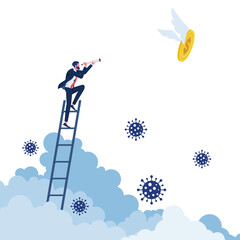 Businessman looking through a telescope searching target, Career goal, direction, opportunity.