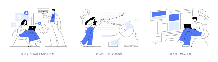 Social media analysis abstract concept vector illustrations.