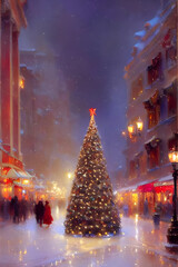 christmas marked in the city - painting