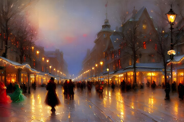 Fototapeta premium christmas marked in the city - painting