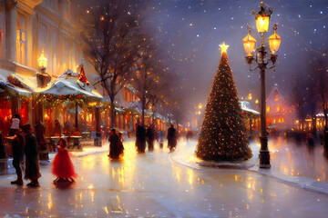 christmas marked in the city - painting