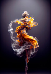 Background with art abstract smoke turns into a beautiful dancer with the grace of movement,  Generative AI	