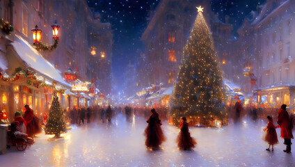 christmas marked in the city - painting