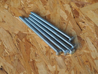 Carbon steel zinc plated hex lag screws for wood.  Large wood screws. Construction and carpentry...