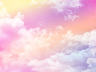 Fototapeta na wymiar beauty sweet pastel yellow orange colorful with fluffy clouds on sky. multi color rainbow image. abstract fantasy growing light