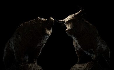 Bull Versus Bear Clay Scupltures