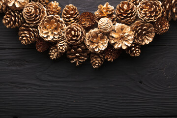 Homemade Christmas or Christmas decorations made of Christmas tree and cones.