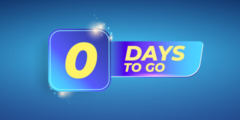Zero days to go countdown modern blue horizontal banner design template with shiny lights. 0 days to go sale announcement deep blue banner, label, sticker, icon, poster and flyer.