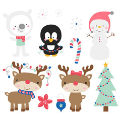 set of Christmas animals and elements