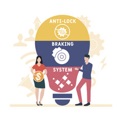 ABS - Anti-lock Braking System acronym. business concept background.  vector illustration concept with keywords and icons. lettering illustration with icons for web banner, flyer, landing