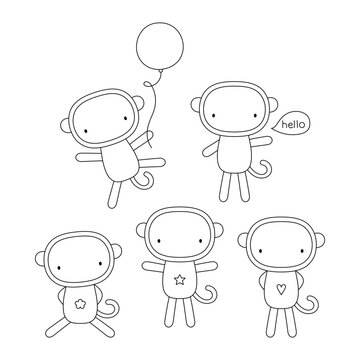 Cute hand-drawn sock monkey doodles