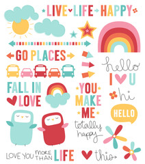 Live life happy set of icons for design