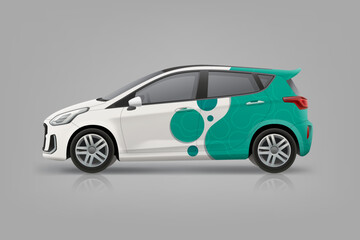 Company Car mockup and wrap decal for livery branding design and corporate identity. Abstract green graphics Wrap, sticker and decal design for services van and racing car