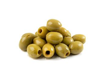 Green Pickled Olives Isolated, Olive Pickles, Pitted Fermented Olives