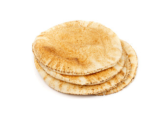 Wheaten Pita Flat Bread Stack Isolated, Flatbread, Chapati, Naan, Tortilla on White Background