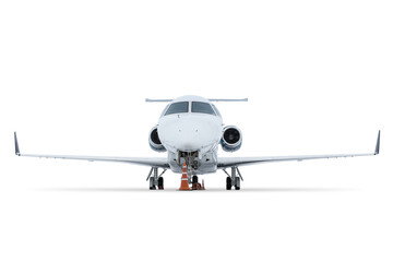 Fototapeta na wymiar Front view of the modern corporate business jet isolated on transparent background
