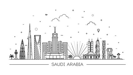 Skyline of Saudi Arabia, detailed silhouette. Trendy vector illustration, linear style